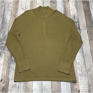 Eddie Bauer Wool Blend Quarter Zip Sweater Mens Large Olive Waffle Knit Pullover